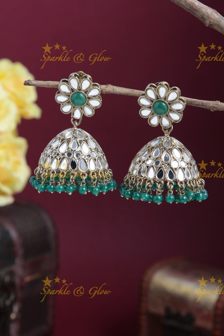 Beautiful Floral Studded Antique Jhumkas