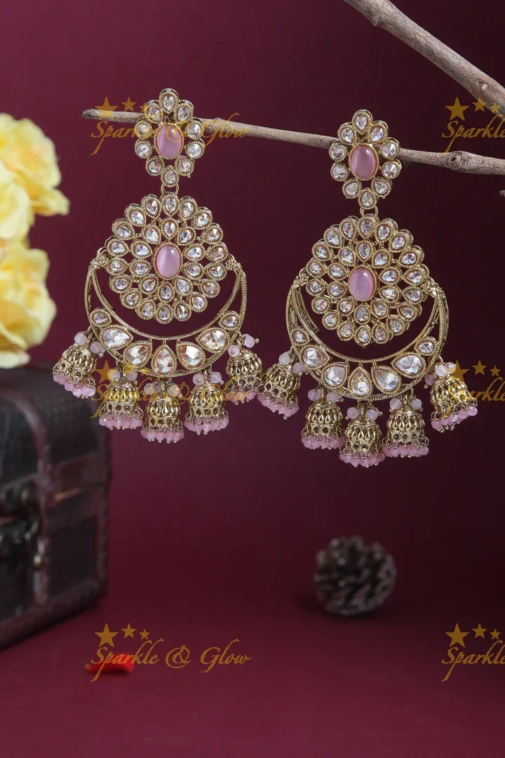 Floral Chandbali Earrings with Mini Jhumkas