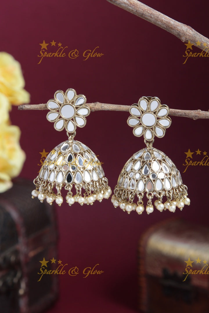 Beautiful Floral Studded Antique Jhumkas