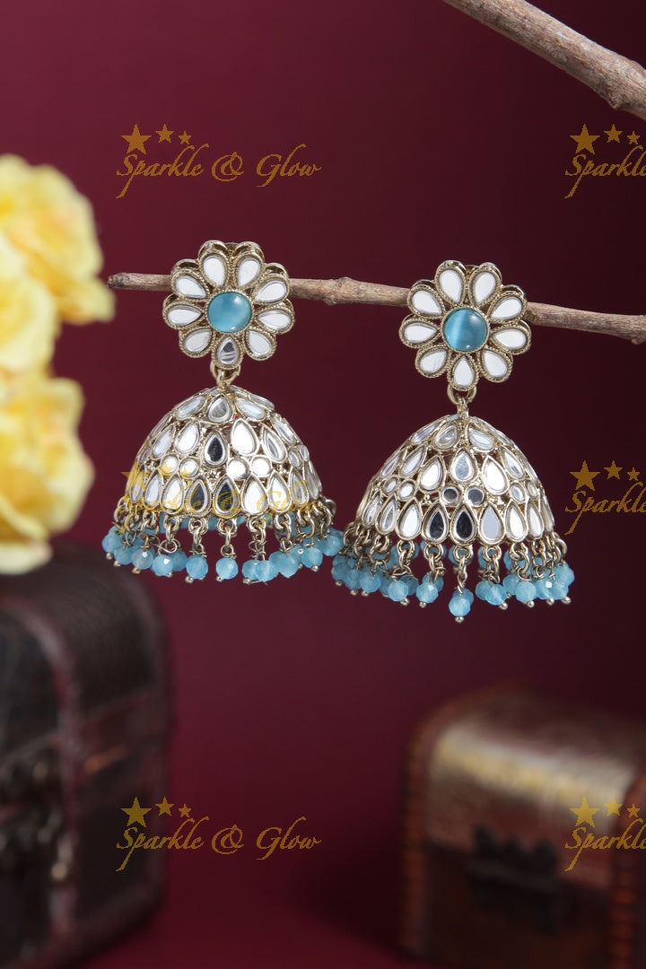 Beautiful Floral Studded Antique Jhumkas
