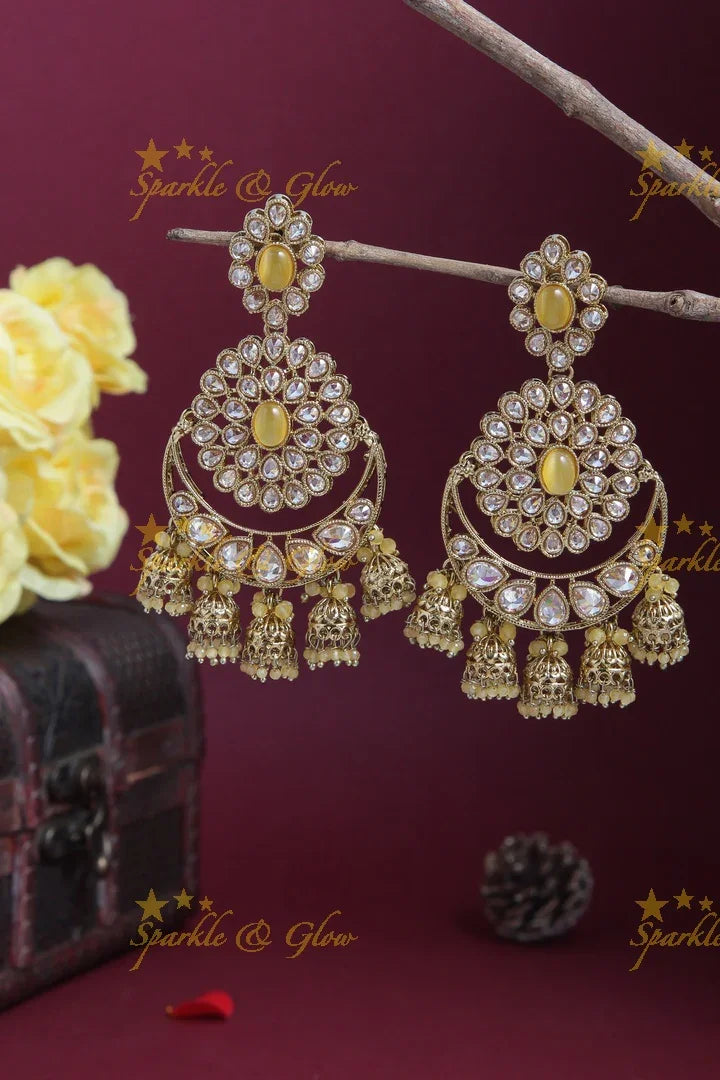 Floral Chandbali Earrings with Mini Jhumkas