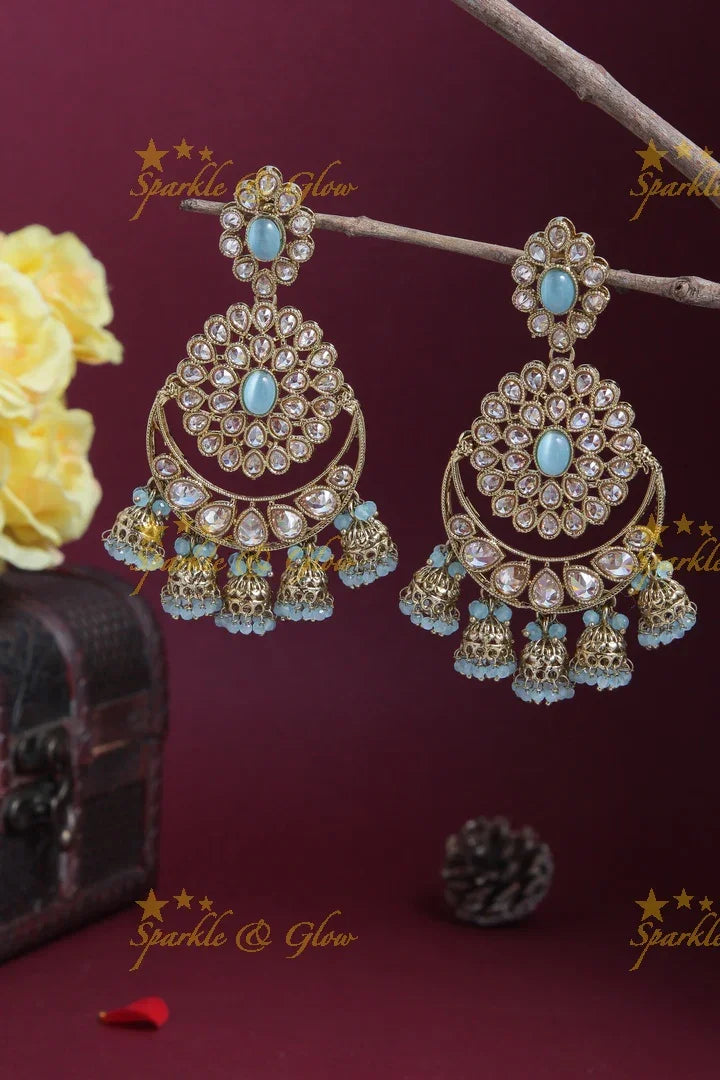 Floral Chandbali Earrings with Mini Jhumkas