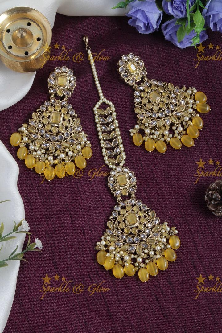 Stone Leaf Chandbalis with Maang Tikka Set