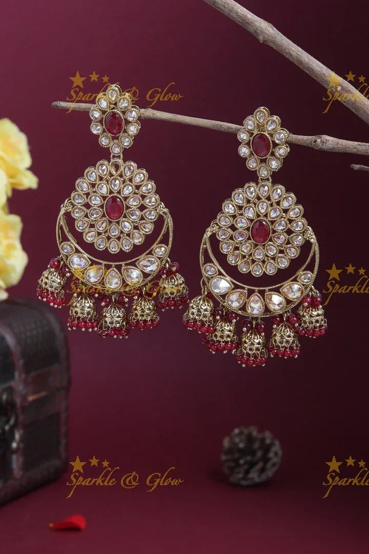 Floral Chandbali Earrings with Mini Jhumkas