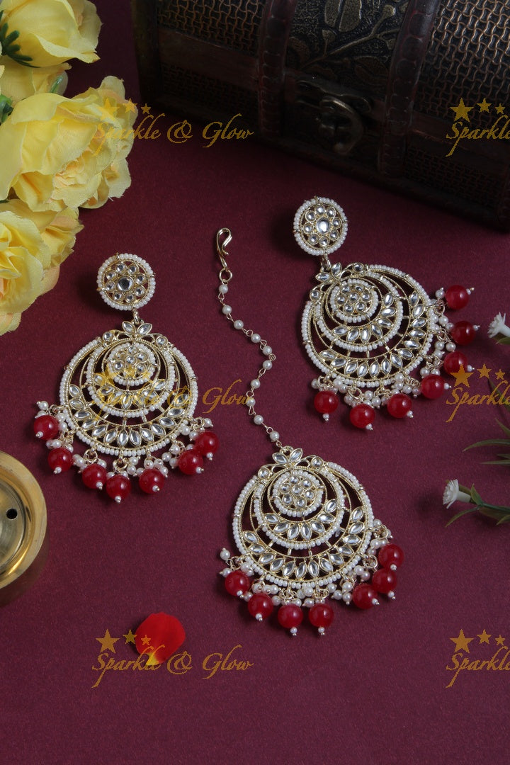 Beautiful White Stone Pearl Chandbalis with Maang Tikka