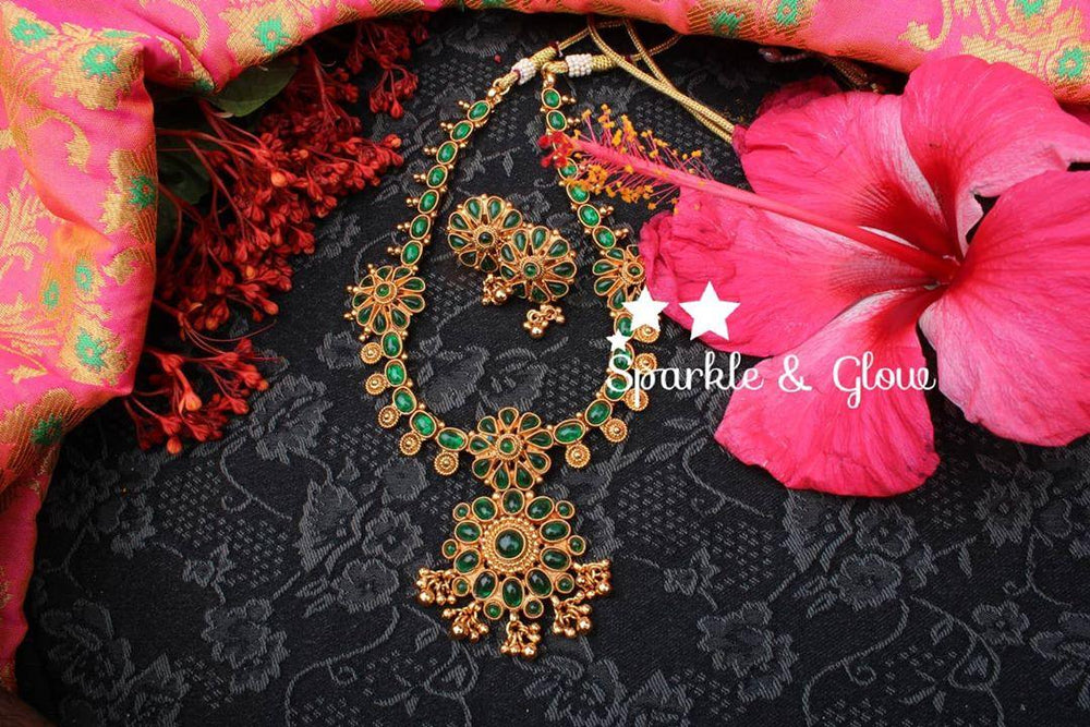 Kemp premium quality gold alike polished adigai - Kemp Green - Sparkle and Glow