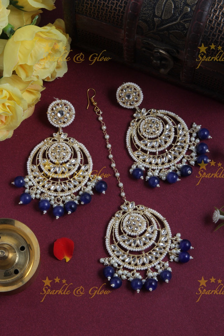 Beautiful White Stone Pearl Chandbalis with Maang Tikka
