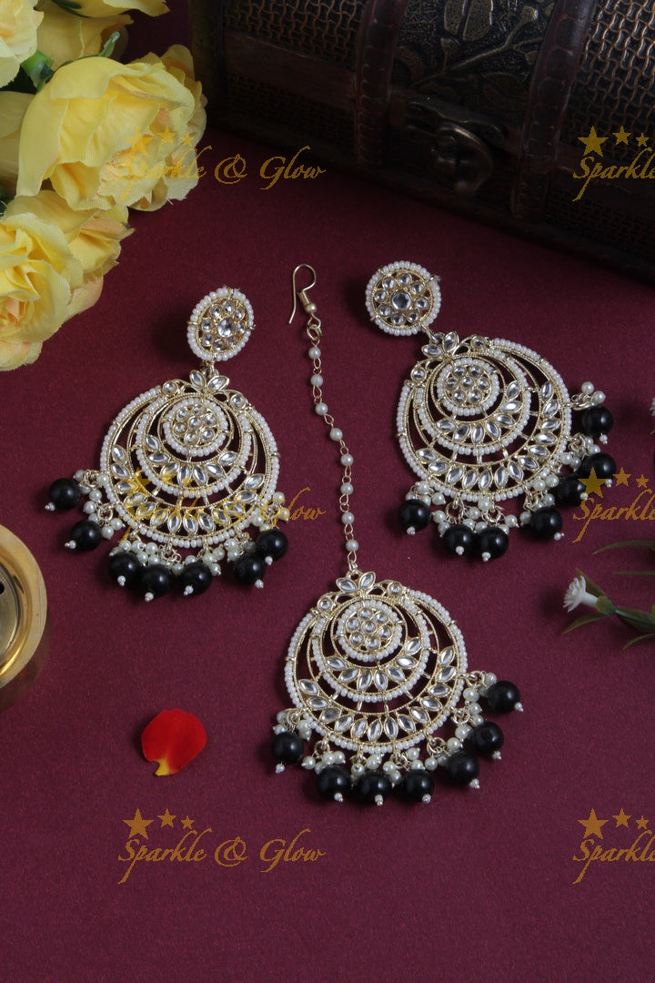 Beautiful White Stone Pearl Chandbalis with Maang Tikka