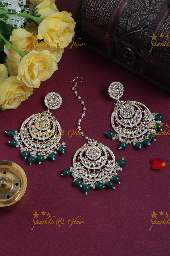 Beautiful White Stone Pearl Chandbalis with Maang Tikka