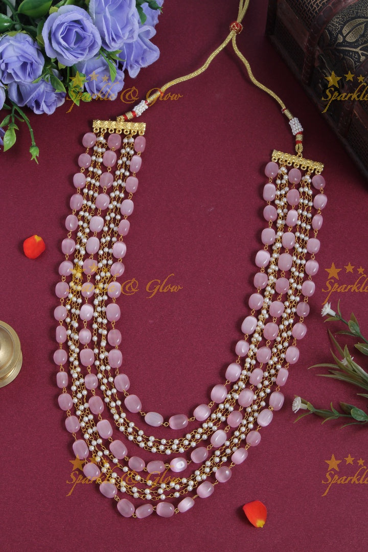 Layered Gold Alike Pearl chain bead long necklace - Mint Green