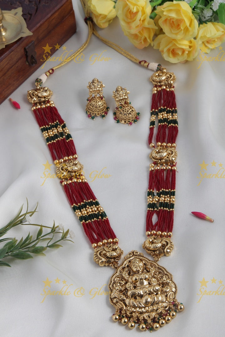 Gold Alike bead necklace with Lakshmi Pendent