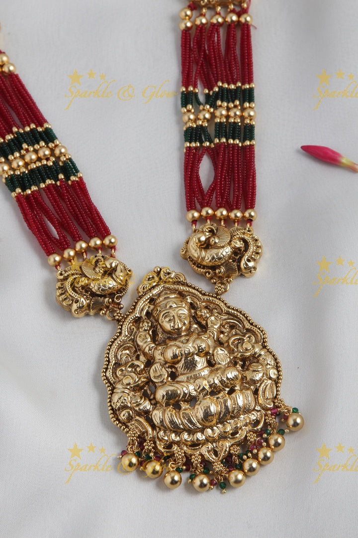 Gold Alike bead necklace with Lakshmi Pendent