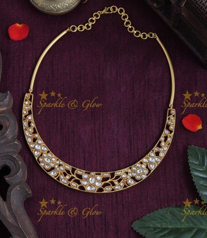 Gold Alike Jadau Floral Peacock Choker - Blue - Sparkle and Glow