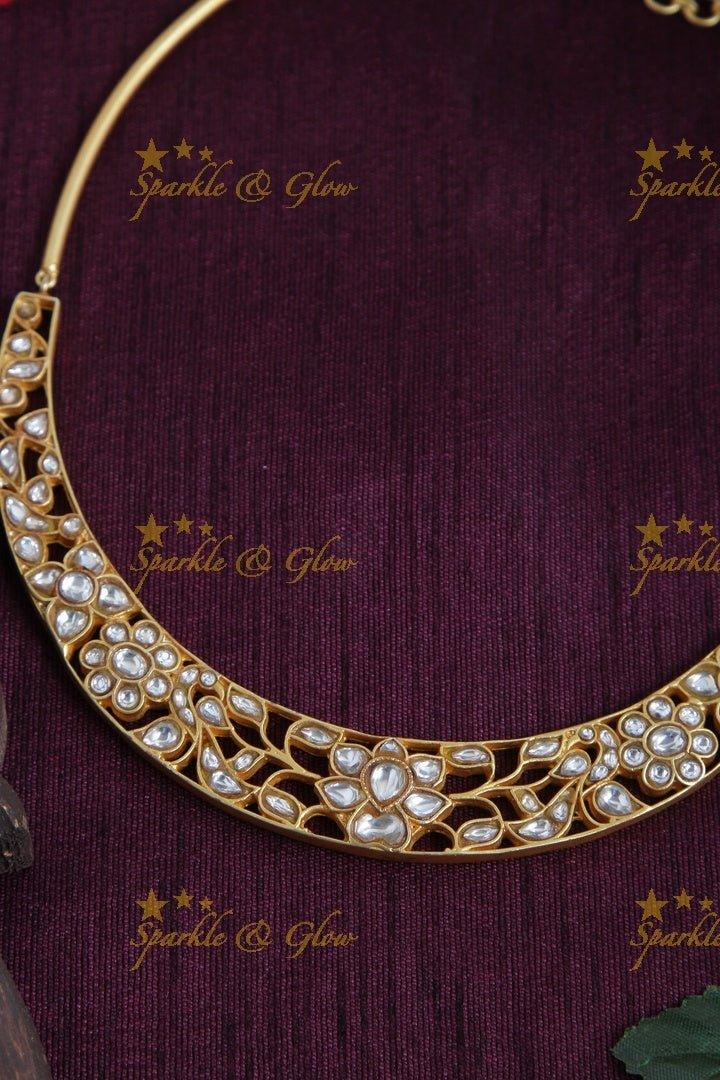 Gold Alike Jadau Floral Peacock Choker - Blue - Sparkle and Glow