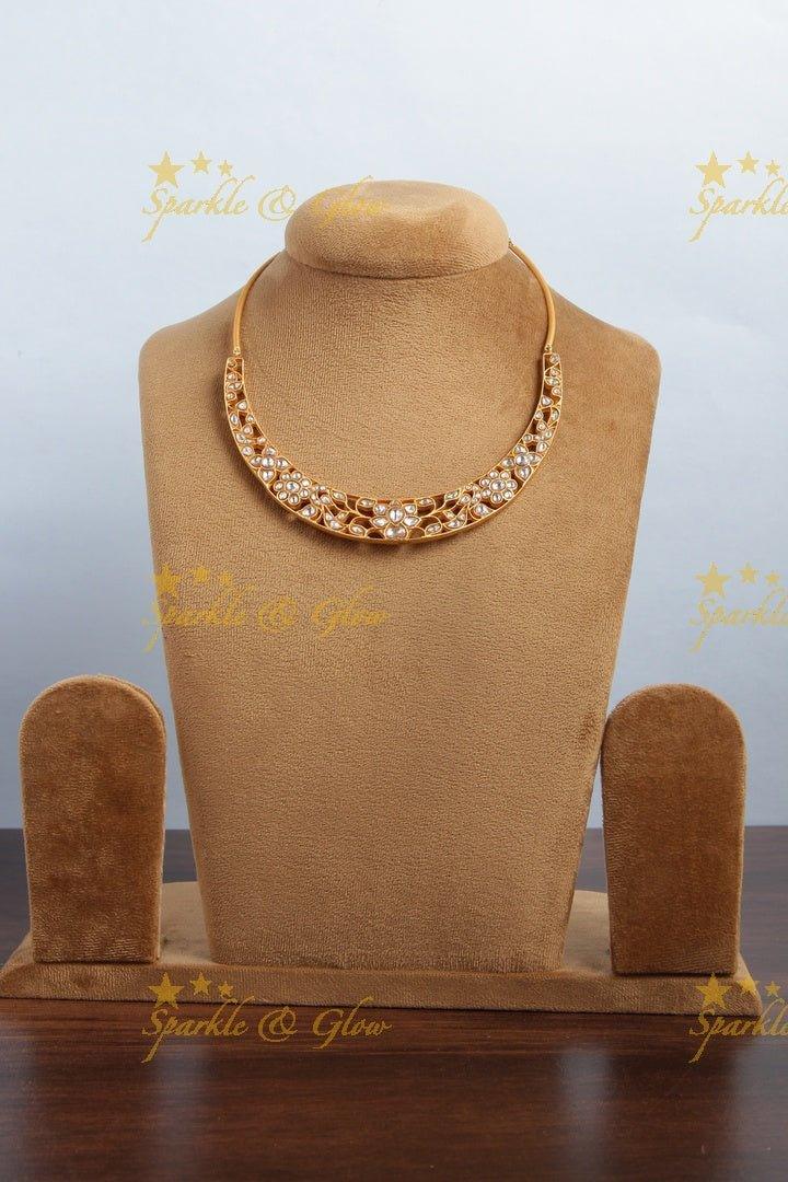 Gold Alike Jadau Floral Peacock Choker - Blue - Sparkle and Glow