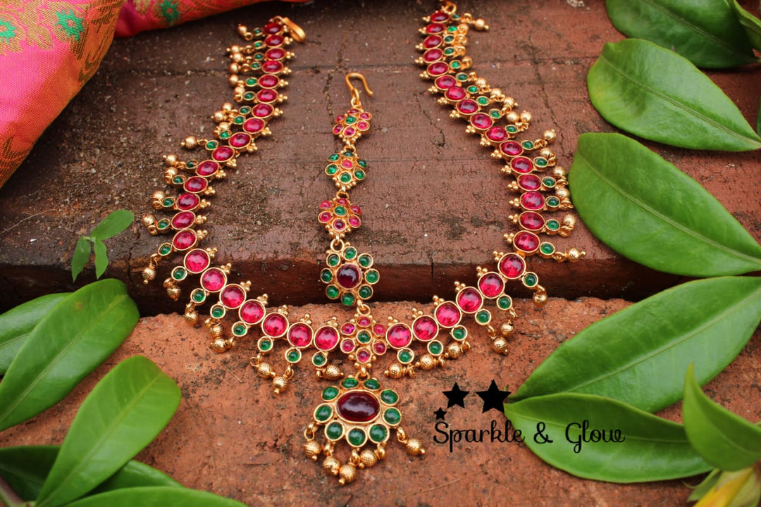 Bridal three sided kemp maang tikka