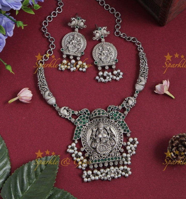 Silver look alike Goddess Mahalakshmi gutta pusalu necklace