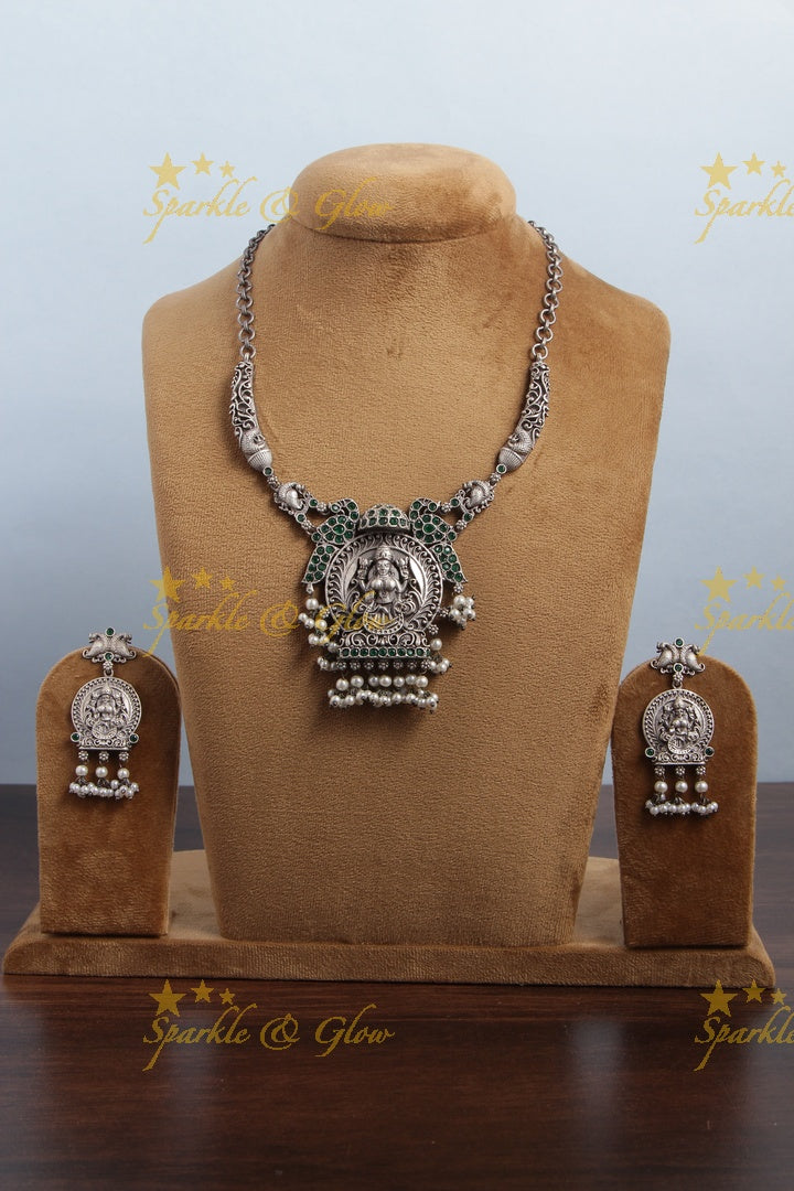 Silver look alike Goddess Mahalakshmi gutta pusalu necklace