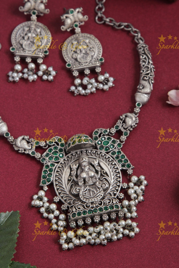 Silver look alike Goddess Mahalakshmi gutta pusalu necklace