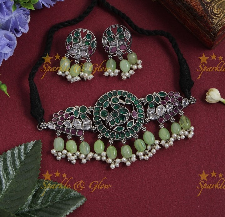 Beautiful Peacock pendant gutta pusalu choker with beads