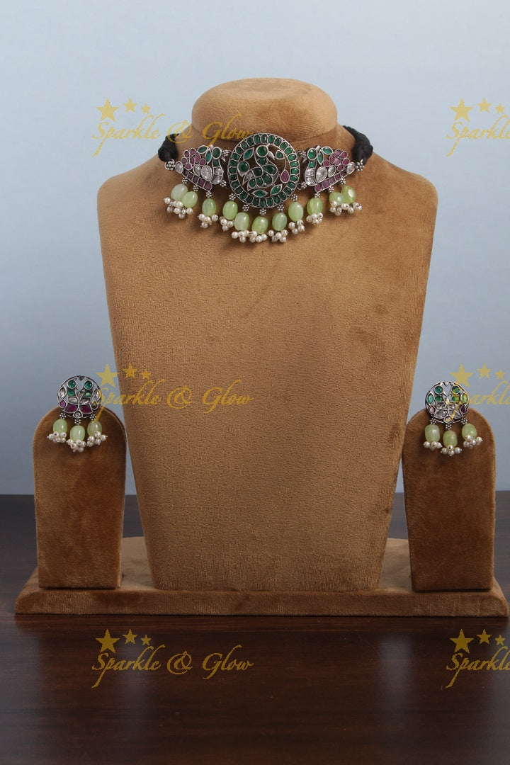 Beautiful Peacock pendant gutta pusalu choker with beads