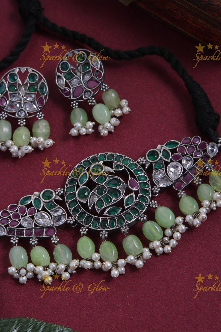 Beautiful Peacock pendant gutta pusalu choker with beads