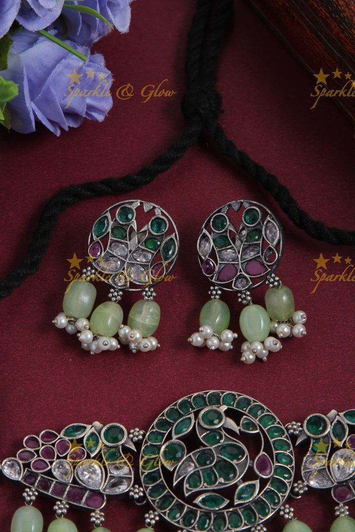 Beautiful Peacock pendant gutta pusalu choker with beads