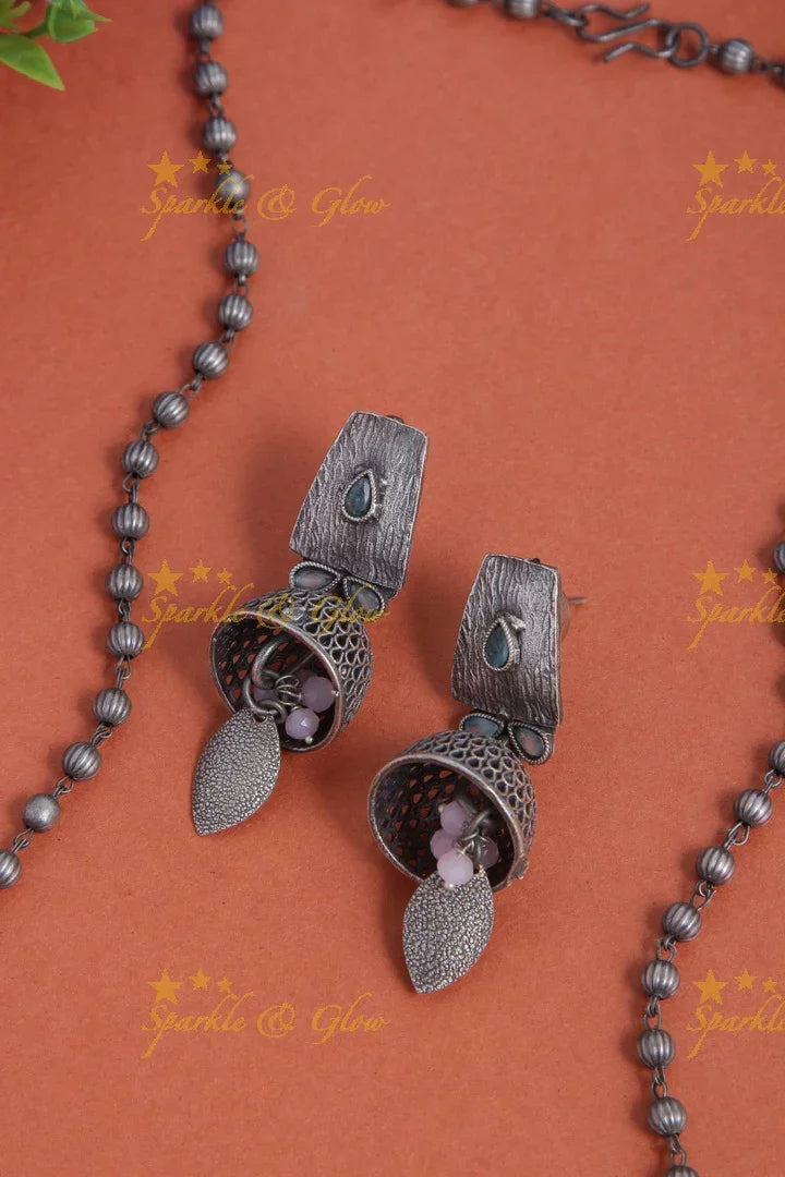 silver look alike peacock meenakari work pendent silver bead chain - Sparkle and Glow