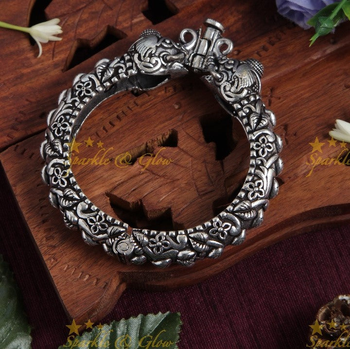 Intricately Carved elephant leaf branch openable bangle