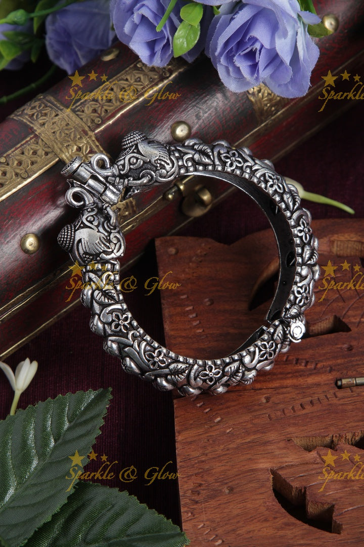 Intricately Carved elephant leaf branch openable bangle
