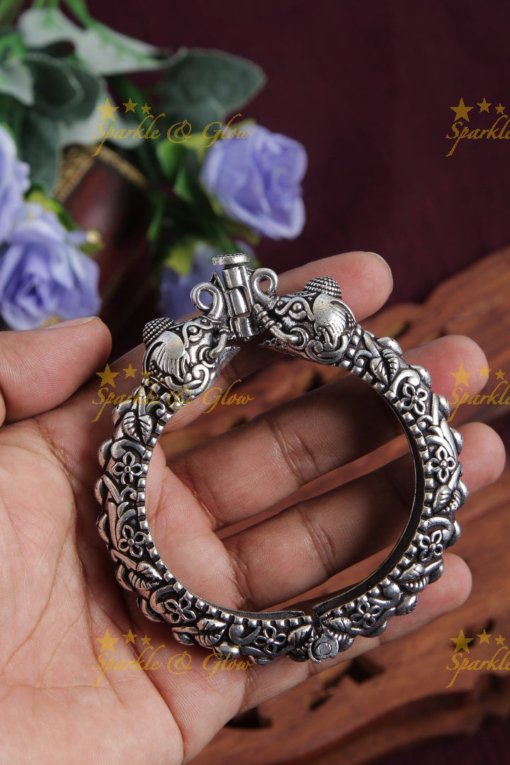 Intricately Carved elephant leaf branch openable bangle