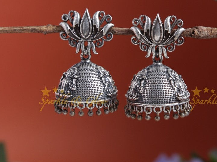 Traditional lotus studded Mahalakshmi Devi jhumukas
