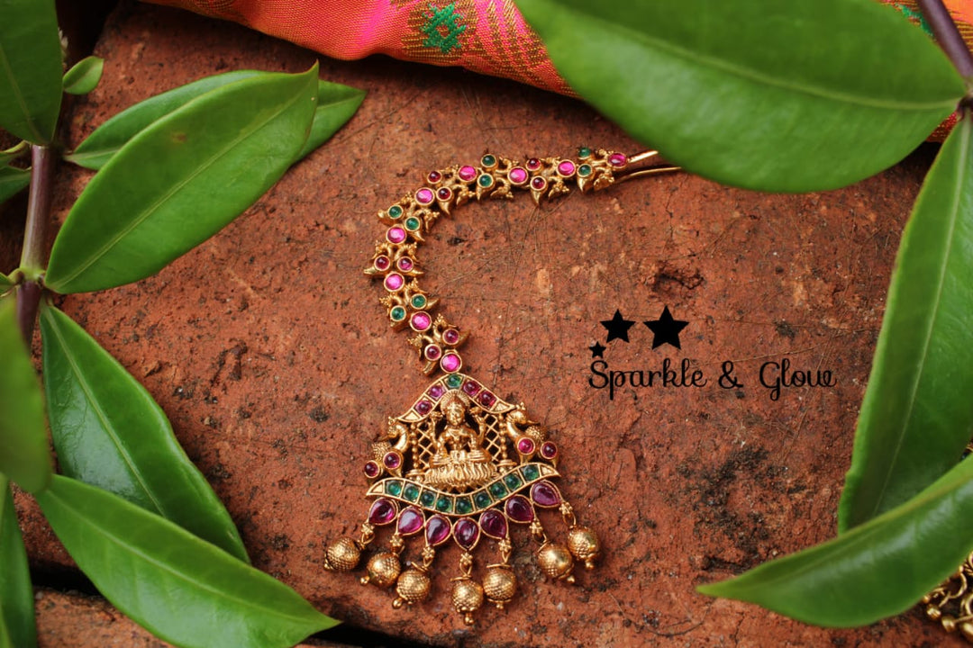 Lakshmi single line maang tikka with kemp stones -Multi