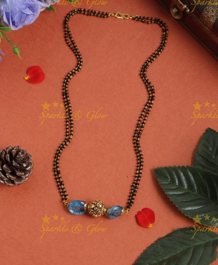 Antique black beads mangalsutra necklace - 18 inches - Mint Green