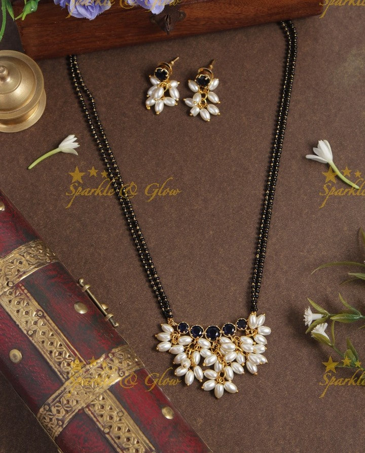 Gold alike black beads magalsutra rice pearls necklace - 18 inches - Black