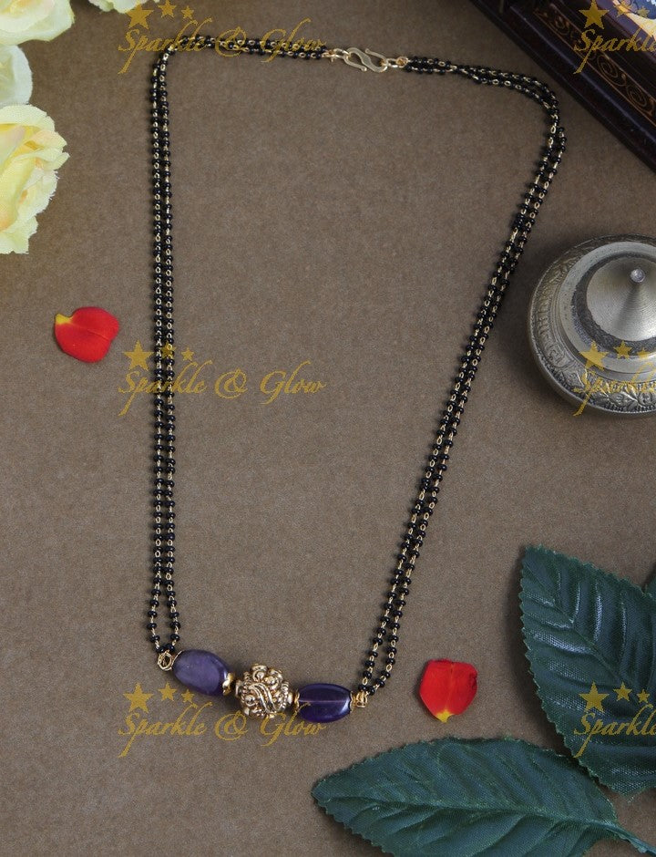 Antique black beads mangalsutra necklace - 18 inches - Violet