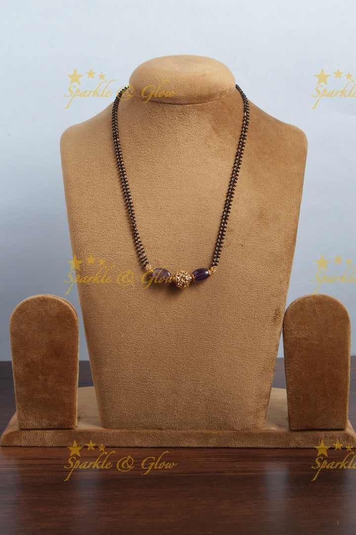 Antique black beads mangalsutra necklace - 18 inches - Violet
