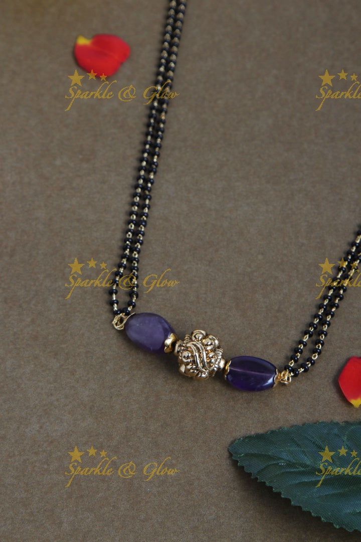 Antique black beads mangalsutra necklace - 18 inches - Violet