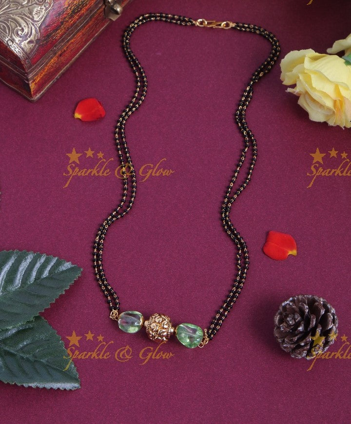 Antique black beads mangalsutra necklace - 18 inches - Mint Green