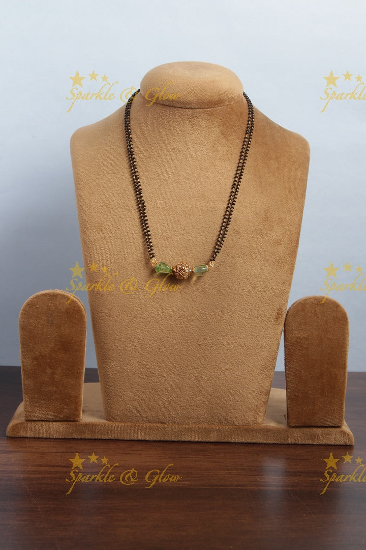 Antique black beads mangalsutra necklace - 18 inches - Mint Green