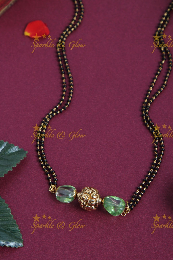 Antique black beads mangalsutra necklace - 18 inches - Mint Green
