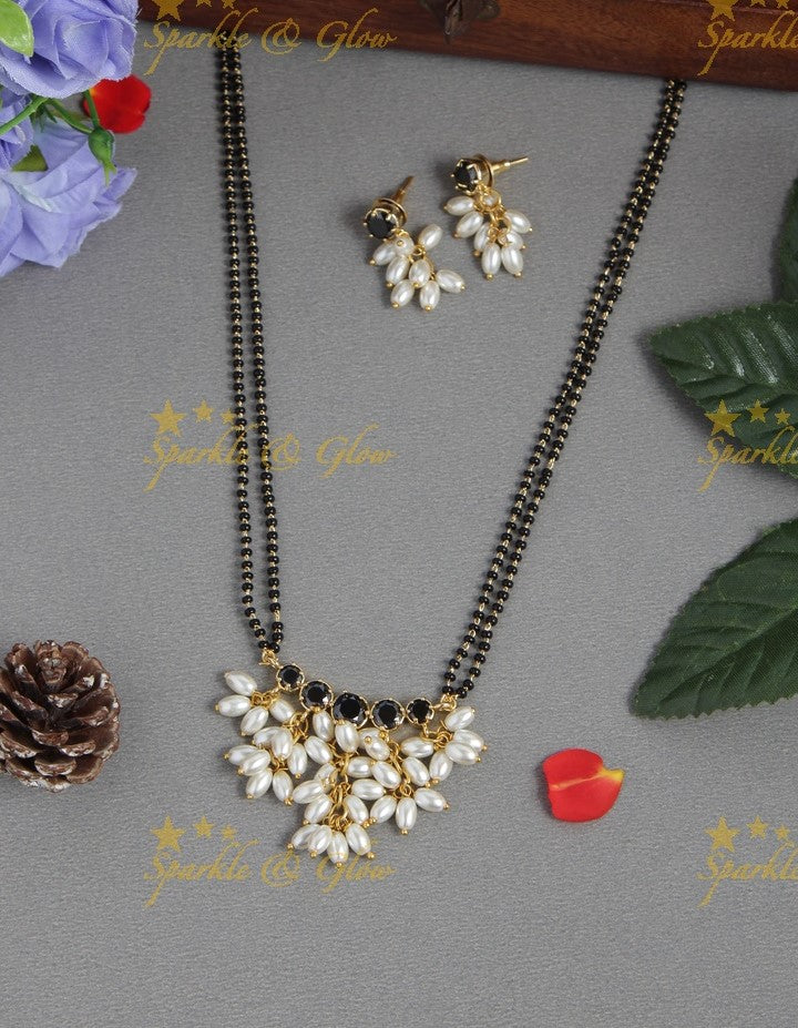 Gold alike black beads magalsutra rice pearls necklace - 18 inches - Black