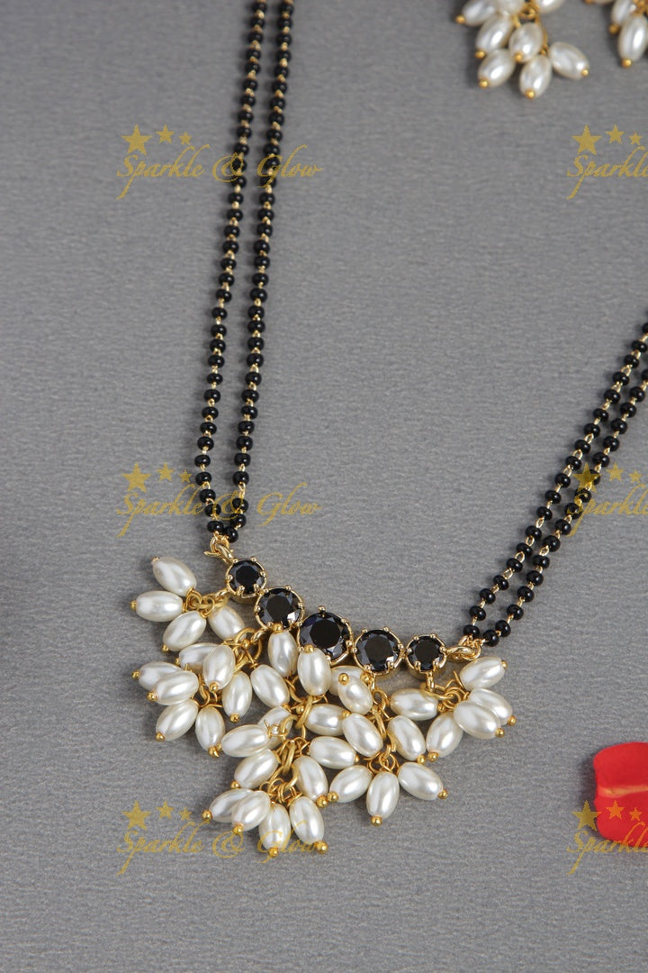 Gold alike black beads magalsutra rice pearls necklace - 18 inches - Black