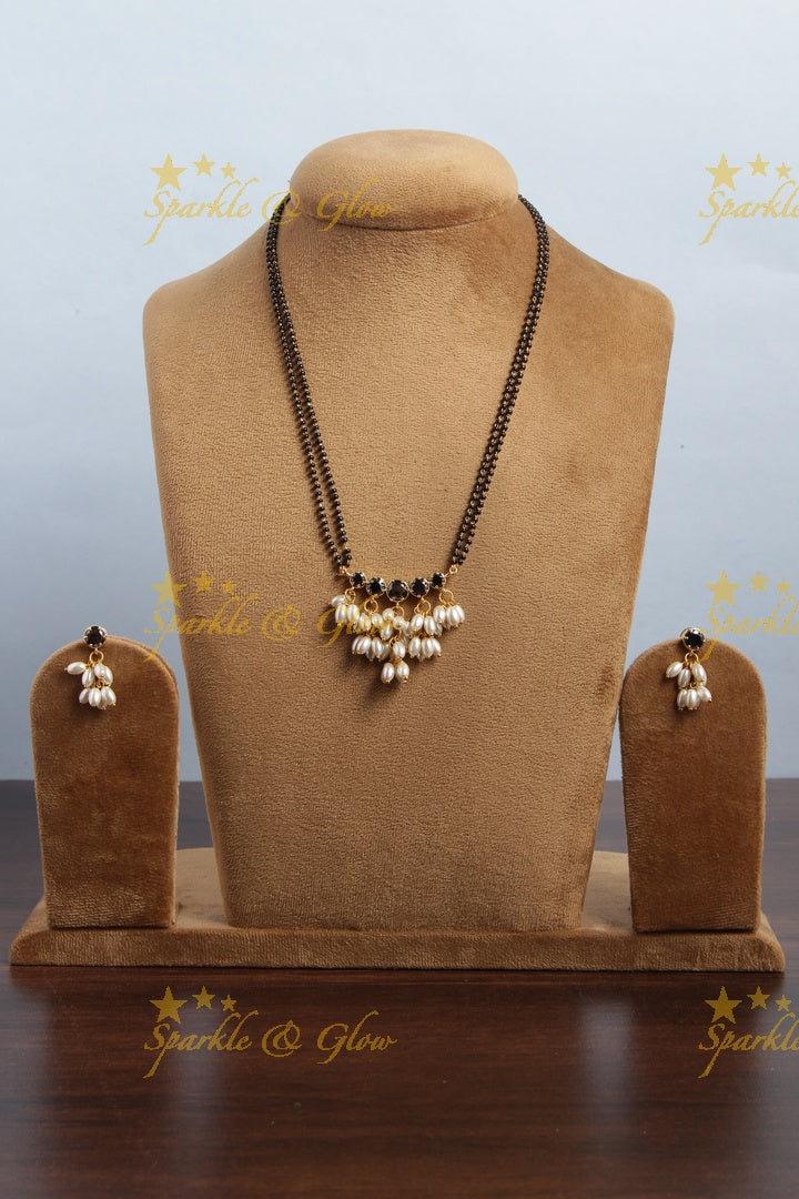 Gold alike black beads magalsutra rice pearls necklace - 18 inches - Black