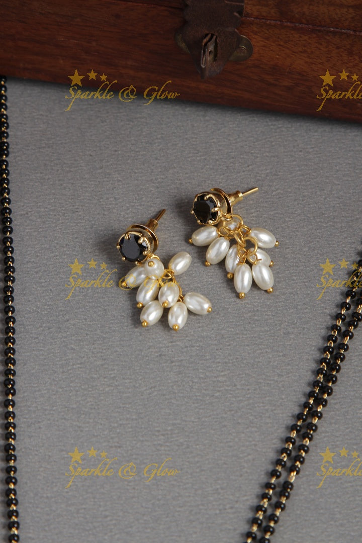 Gold alike black beads magalsutra rice pearls necklace - 18 inches - Black