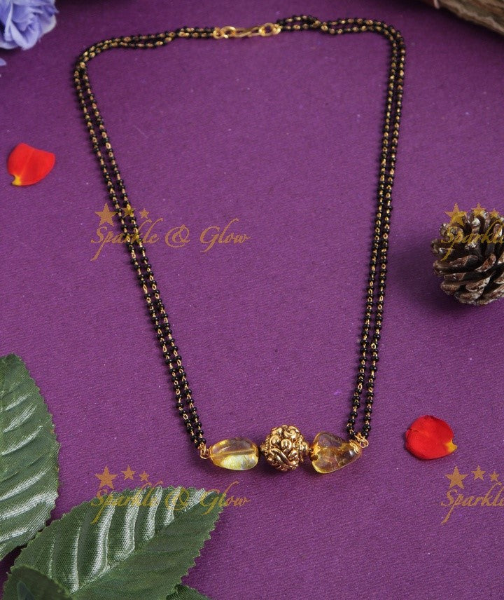 Antique black beads mangalsutra necklace - 18 inches - Violet