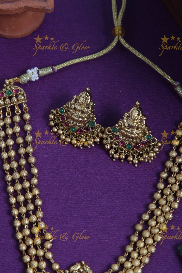 Gold alike lakshmi pendent gold beads choker - Sparkle and Glow - Back Thread - 