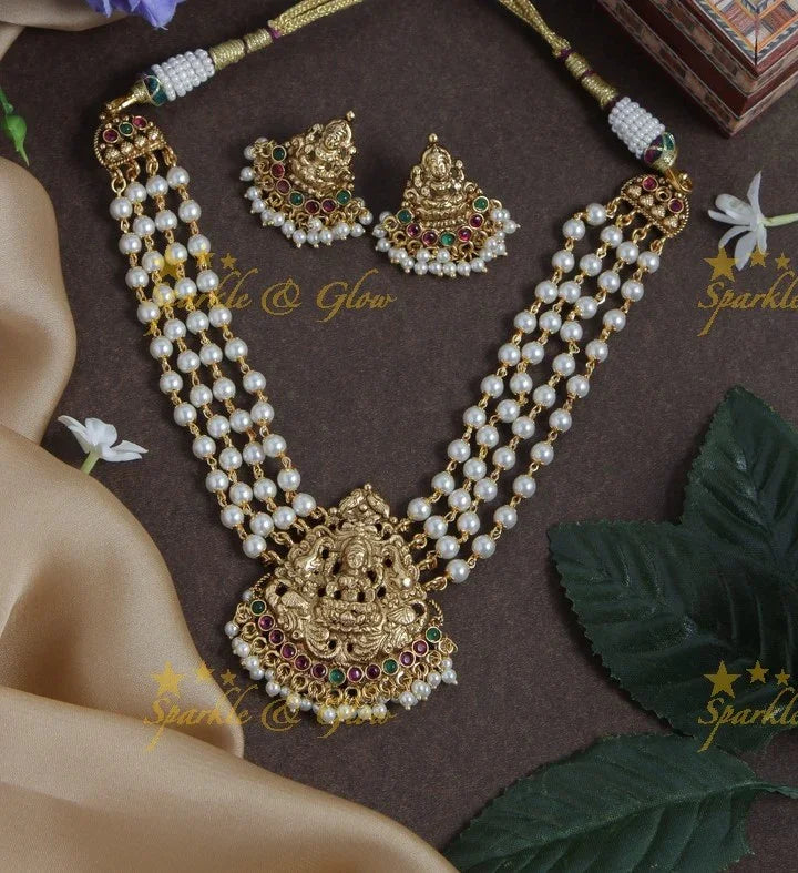 Gold alike lakshmi pendent pearl choker - Sparkle and Glow