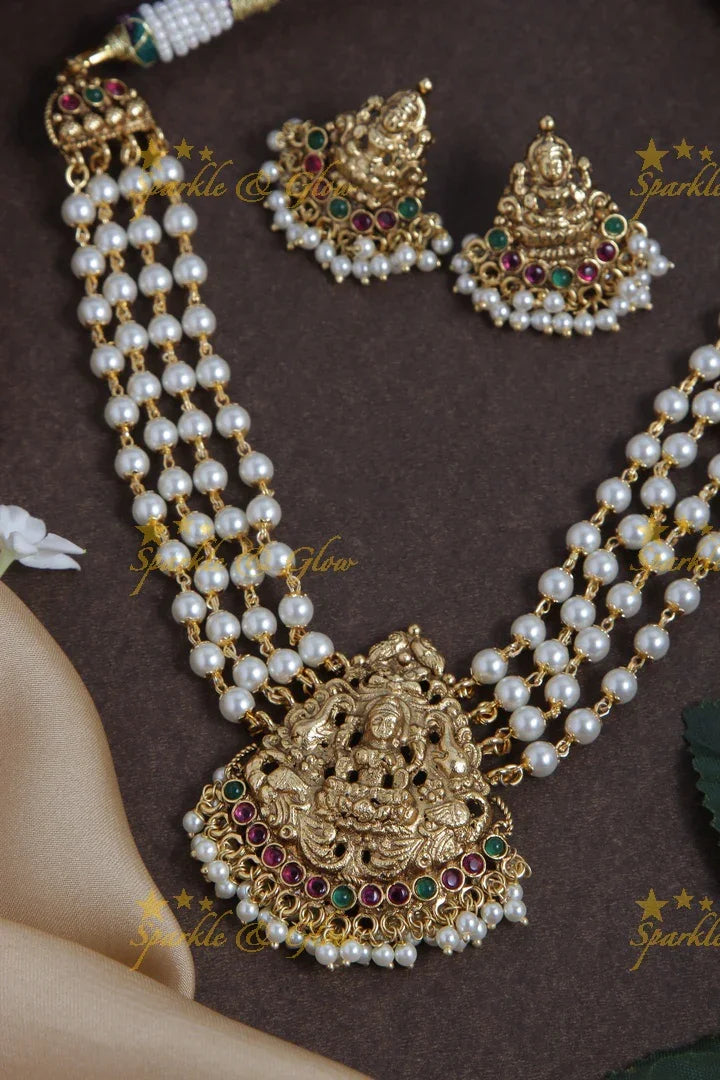 Gold alike lakshmi pendent pearl choker - Sparkle and Glow