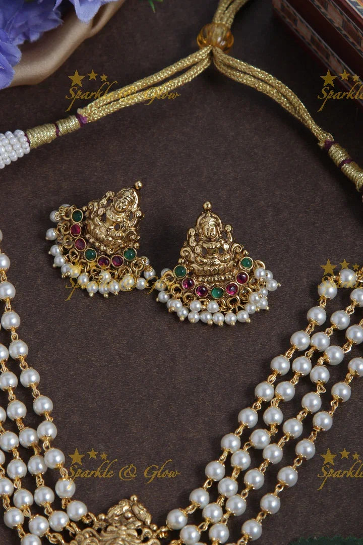 Gold alike lakshmi pendent pearl choker - Sparkle and Glow